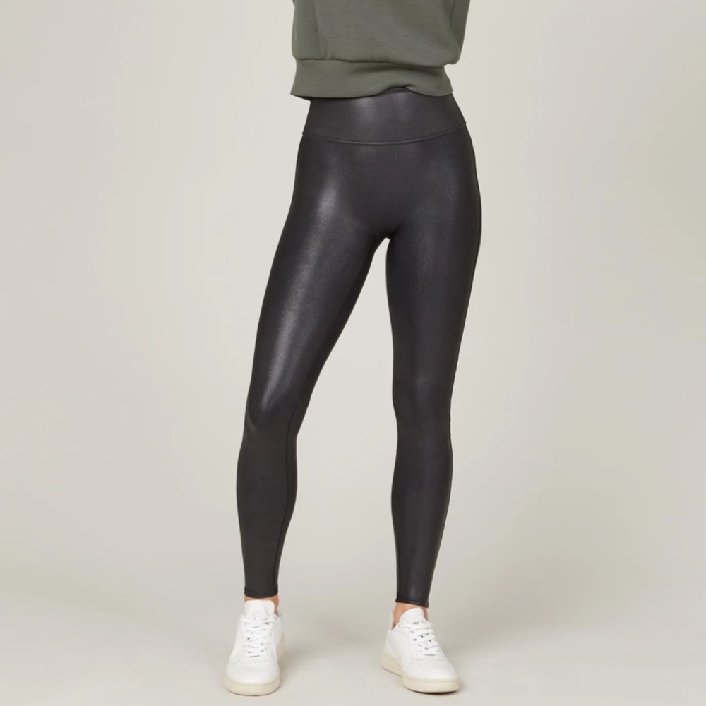 SPANX Black Faux Leather Leggings (S)